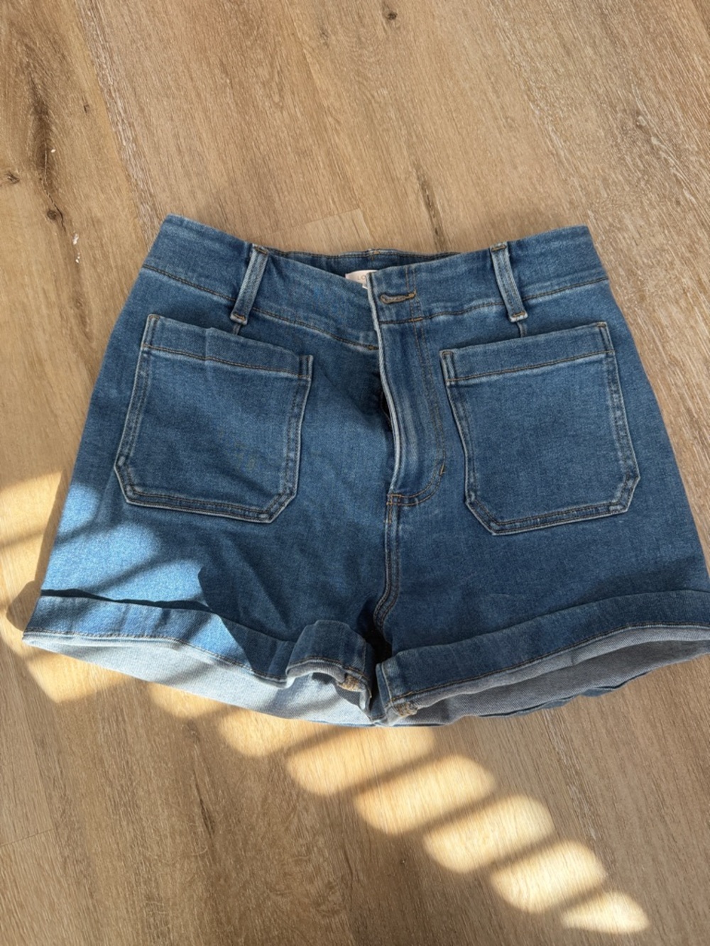 LC Lauren Conrad Medium Blue High-Rise Cuffed Jean Shorts